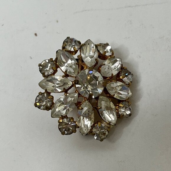 Vintage Rhinestone Gold-Tone Floral Brooch Pin - Picture 1 of 8